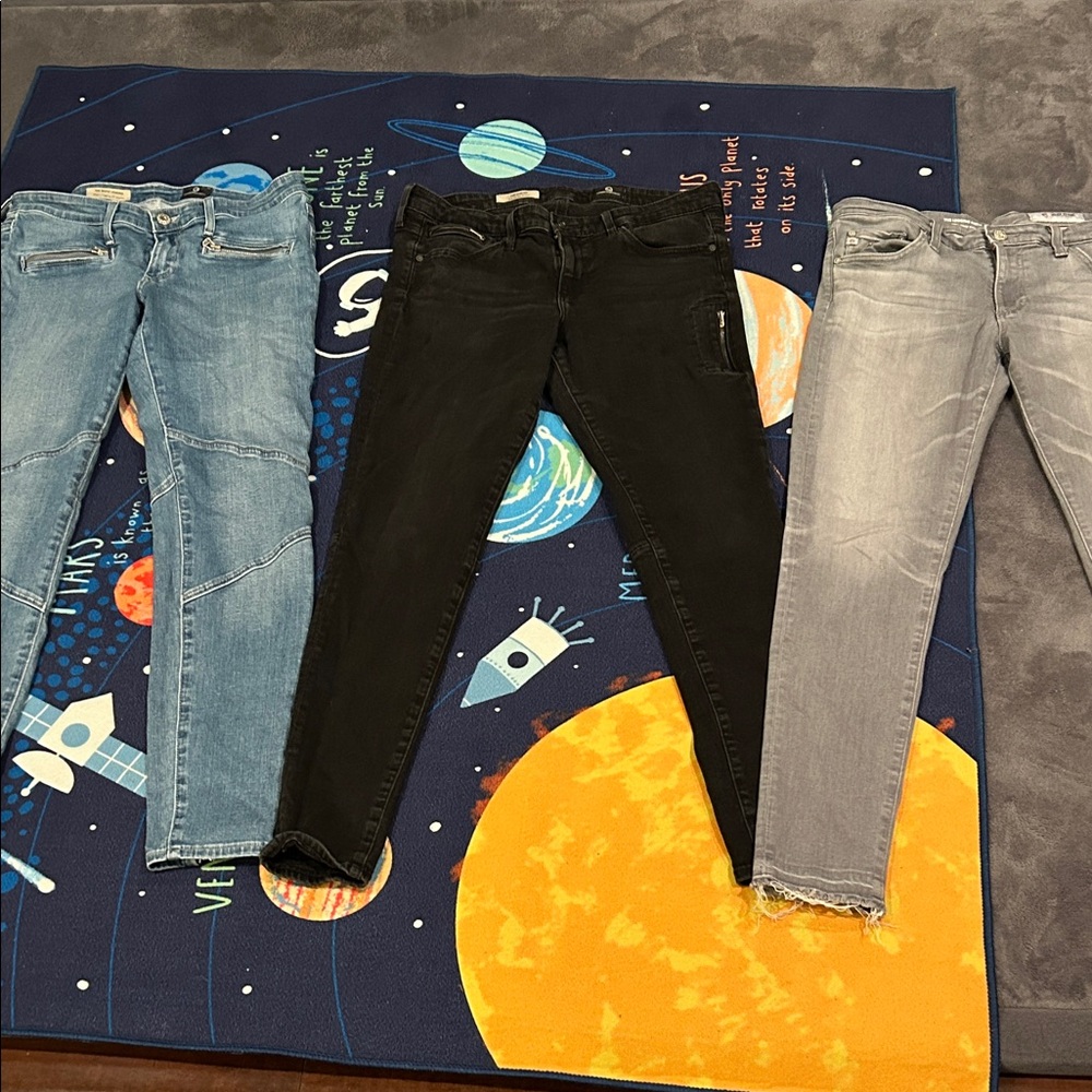 Bundle of AG Denim Jeans in Blue, Black, and Gray